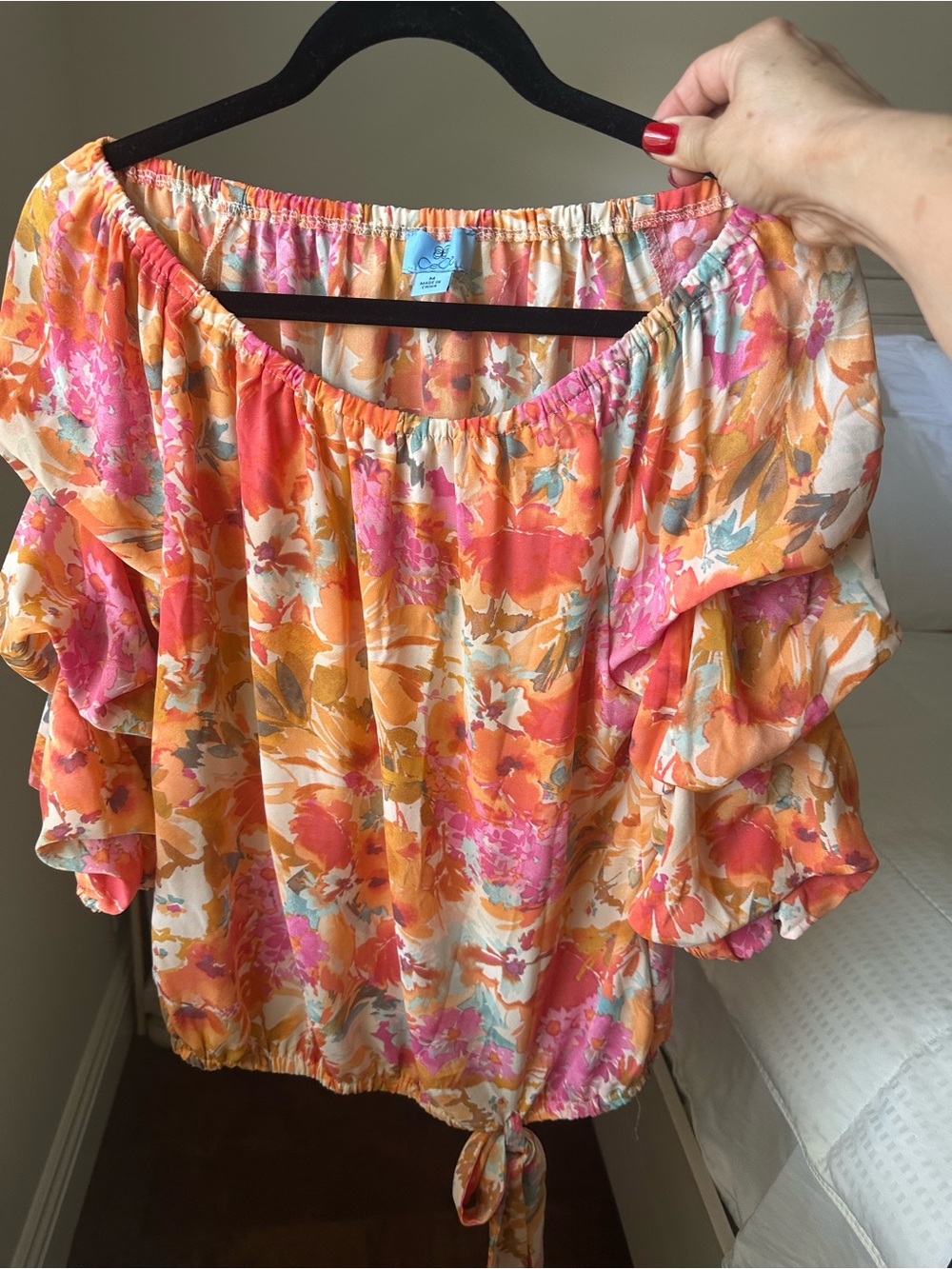 CeCe Floral Off-Shoulder Blouse in Pink & Orange